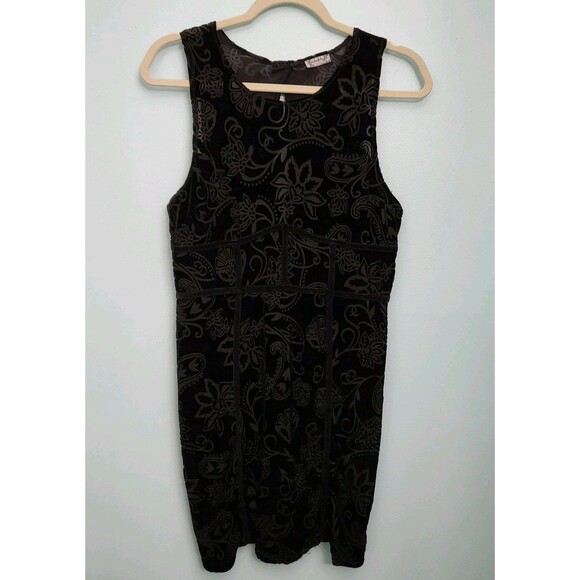 FREE PEOPLE INTIMATELY Mini Dress Womens L Black Burnout Babe Bodycon Velvet - Picture 2 of 8